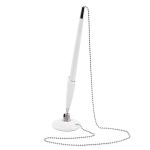 ручка на самоклеящейся подставке с металлической цепочкой, белый корпус, синяя 141044 /br изображение ручка на самоклеящейся подставке с металлической цепочкой, белый корпус, синяя 141044 /br