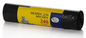мешки для мусора 240л 10шт/рулон 35мк черные /крепыш изображение мешки для мусора 240л 10шт/рулон 35мк черные /крепыш