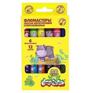 фломастеры 12цв  утолщенные, двухсторонние, суперсмываемые, 3+,  фтдкм12 /каляка-маляка