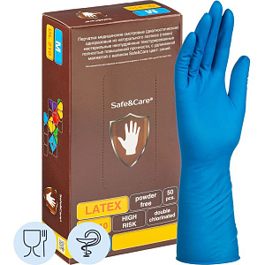 перчатки хозяйственные латексные неопудрен. safe&care, m, повыш.прочности dl210
