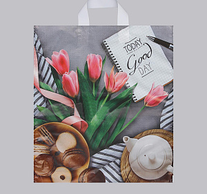 пакет с ручками, петля  38*42, завтрак 40мкм  фото