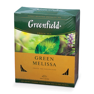 чай greenfield green melissa зеленый с мелиссой, 100пак.в конвертах по 1,5г, 0879-09