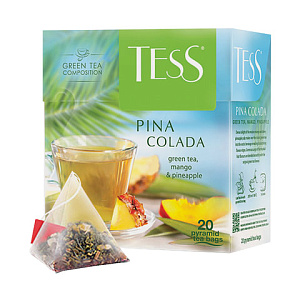 чай tess (тесс) "pina colada", зеленый с ароматом тропических фруктов, 20пирамидок по 1,8г, 0787-12 
