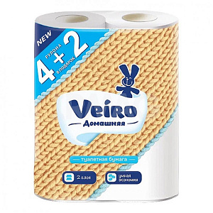 бумага туалетная  2-сл. белая 6рул домашняя, втор. сырье /veiro