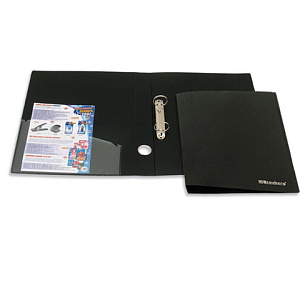 папка 2 кольца 21мм пластиковая  бюджет  до 80л,  черная /br