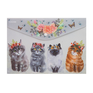 папка-конверт на кнопке а4 0.18мм  котики 3079235 /devente