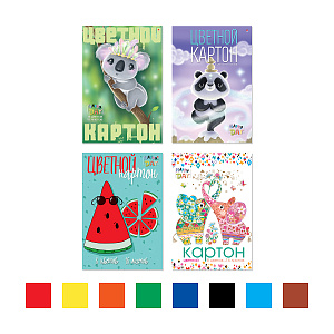 картон а4 8цв. 16л. немелованный 190г/м мультики 4диз.асс 82700 /альт