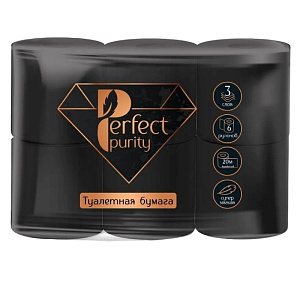 бумага туалетная perfect purity, 3 сл, 6 рул, черная