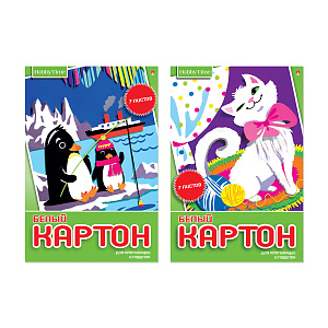 картон белый немелованный  а4, 7л, 190г/м2, в папке, ассорти, 11-407-268 /альт